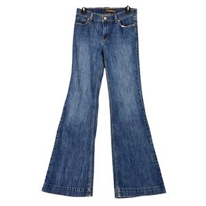 The Limited Y2K Dark Wash Boho Flare Jeans Size 4 Embroidered Pockets‎ Festival
